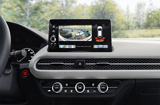 Câmera de ré de alta resolução multivisão (três vistas) e linhas dinâmicas