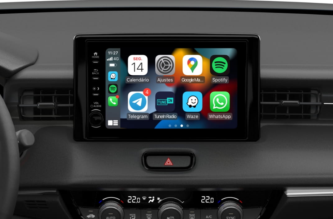 Painel Multimídia 8” Apple CarPlay e Android Auto do New HRV