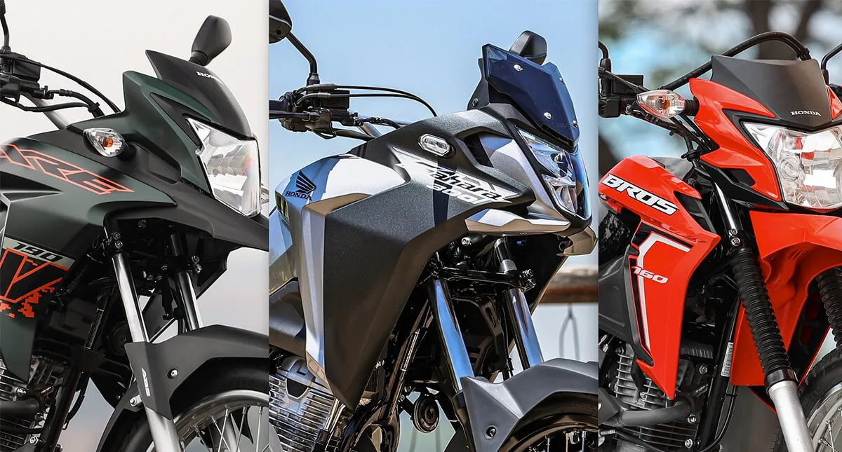 Banner com colagem das Motocicletas Honda XRE 190, Sahara 300 e Bros 160