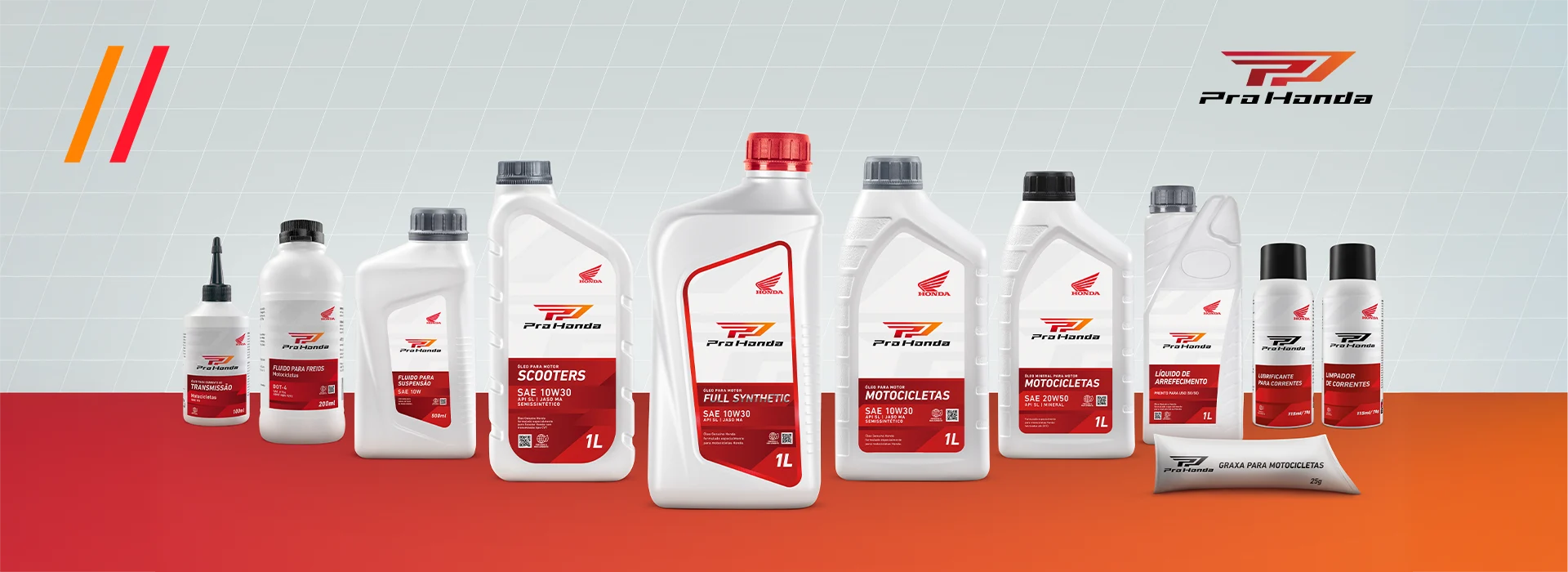 Linha de produtos Pro Honda com óleos, lubrificantes e sprays para motocicletas