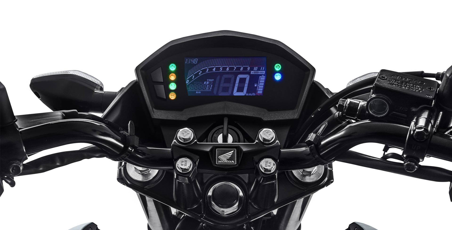 Detalhe do Painel da Moto Honda com conta giro e luzes