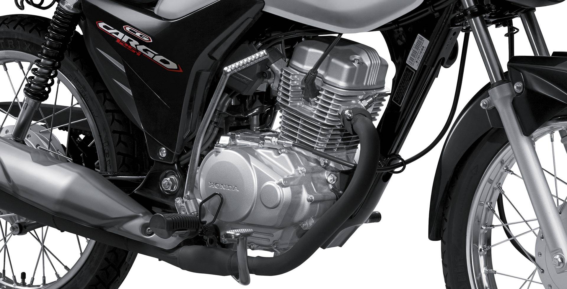 Detalhe do motor da moto Honda CG Cargo preta