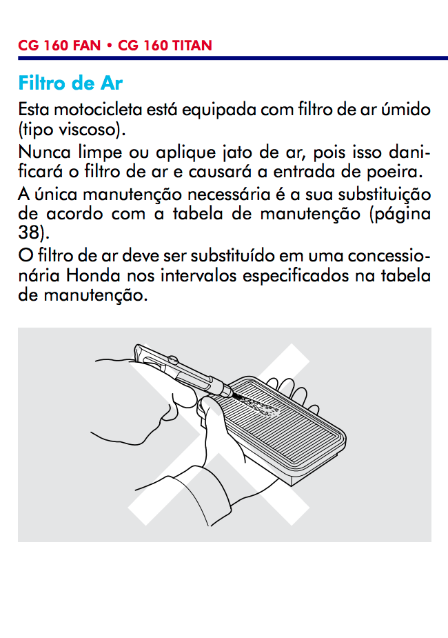 Instrução de Limpeza Filtro de Ar Moto CG 160