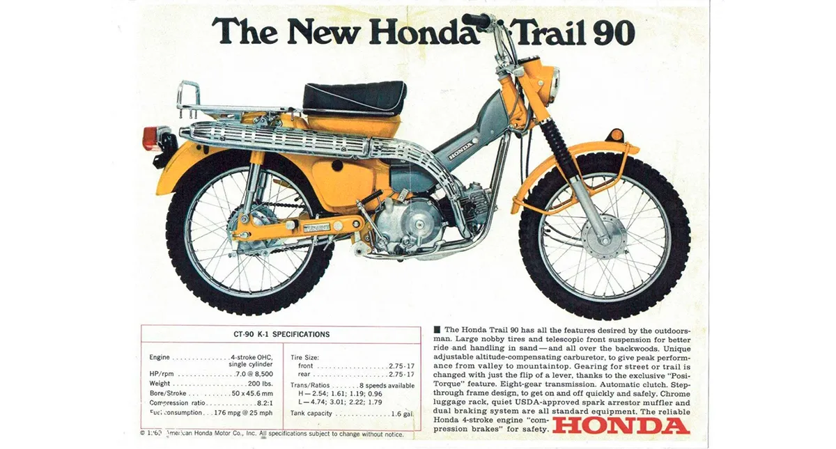 Moto Honda Trail 90 amarela criada na década de 60