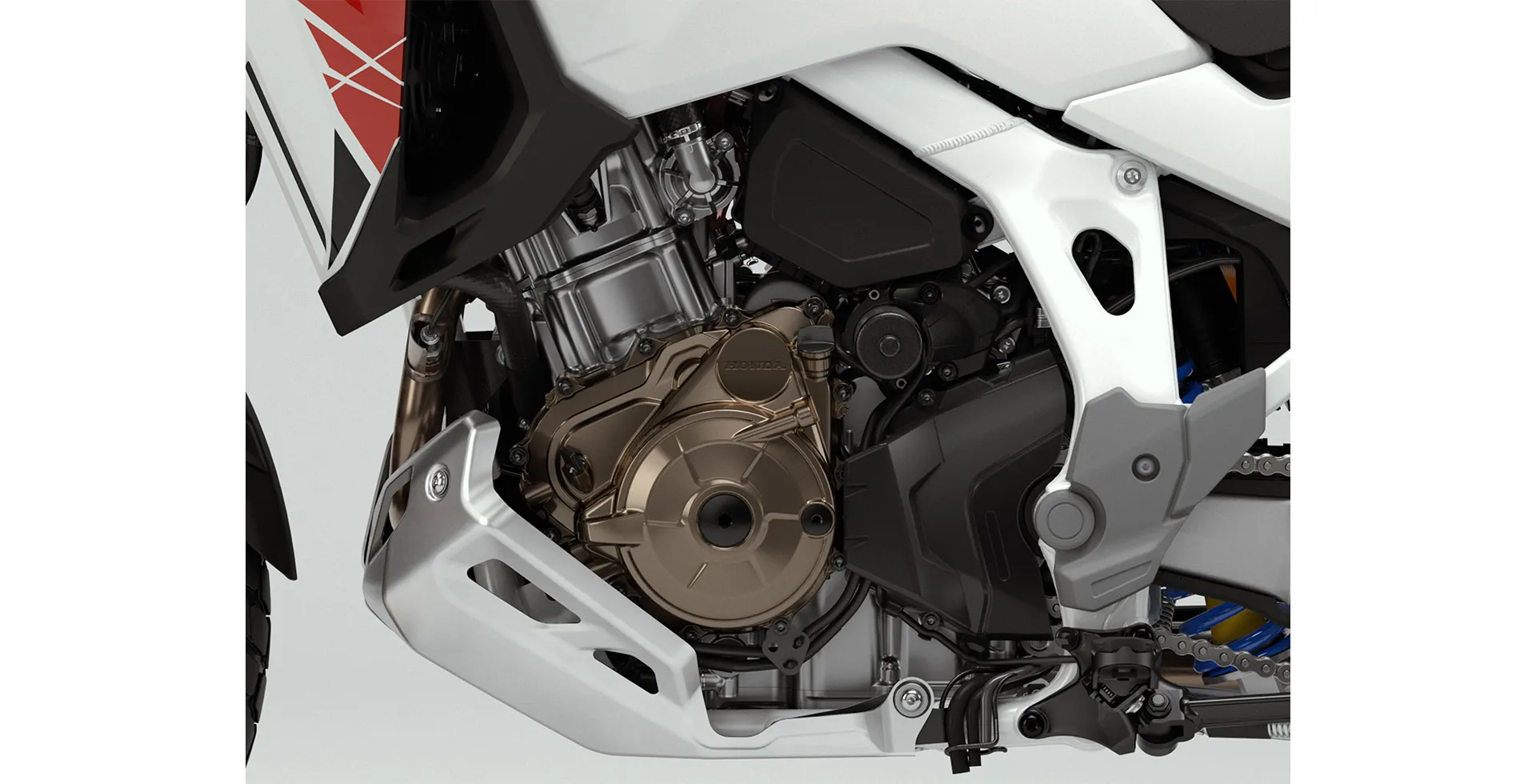 Detalhe Frontal do Motor DCT da Moto Honda CRF 1100L Africa Twin Adventure Sports