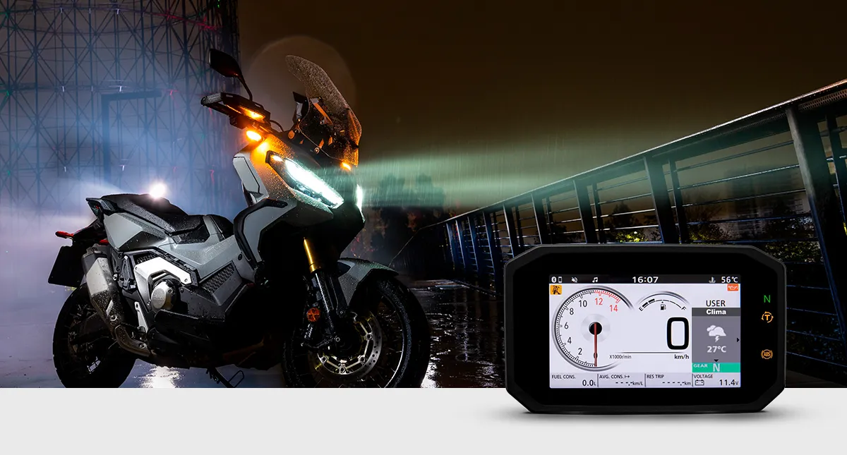 Funcionalidade Previão do Tempo Honda Roadsync HSCVS na X-ADV Cinza Fosco