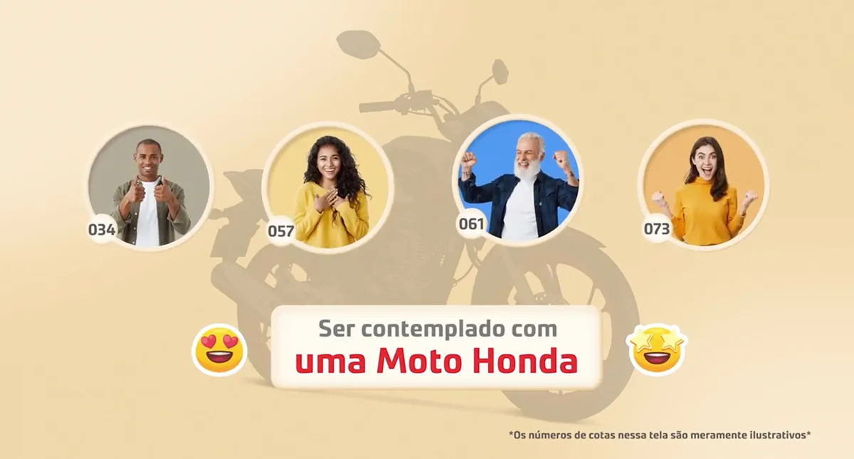 Cartaz ser contemplado com uma moto Honda com pessoas sorrido a frente e moto ao fundo
