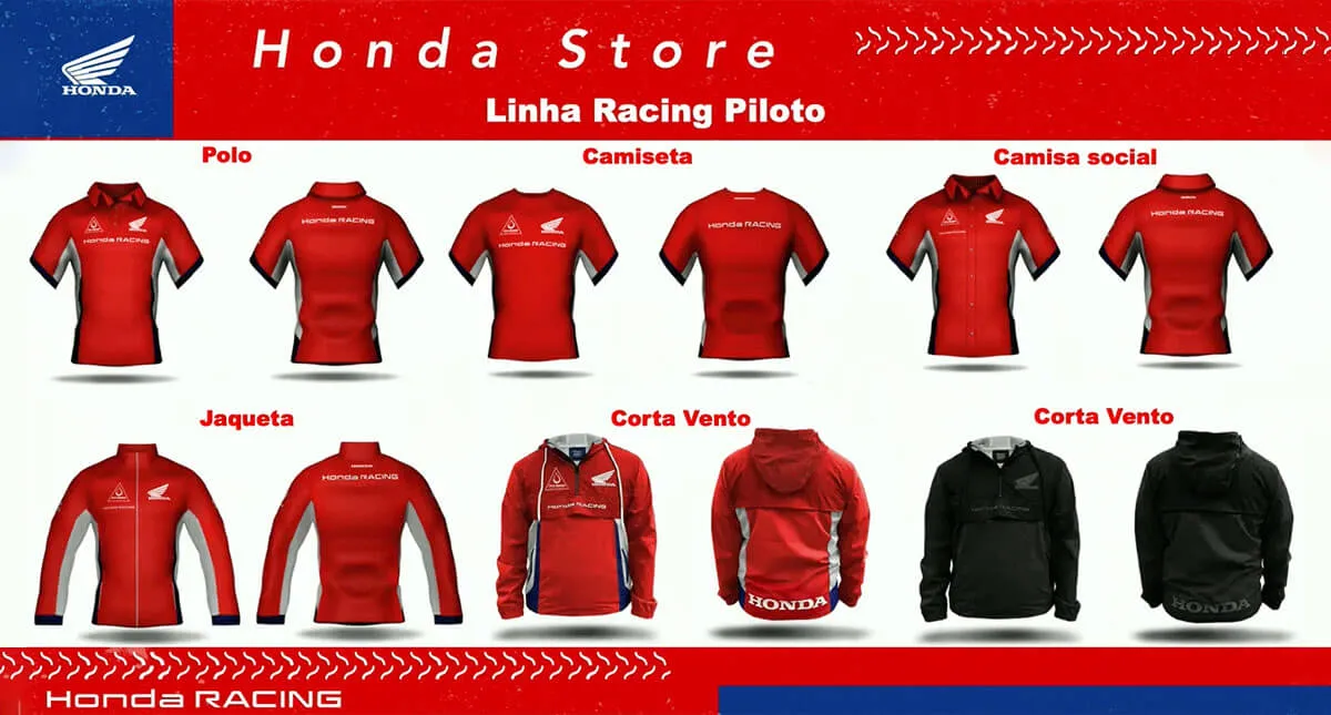 Banner Honda Store com camisetas, polos, jaquetas e cortas-vento da Linha Racing  Piloto