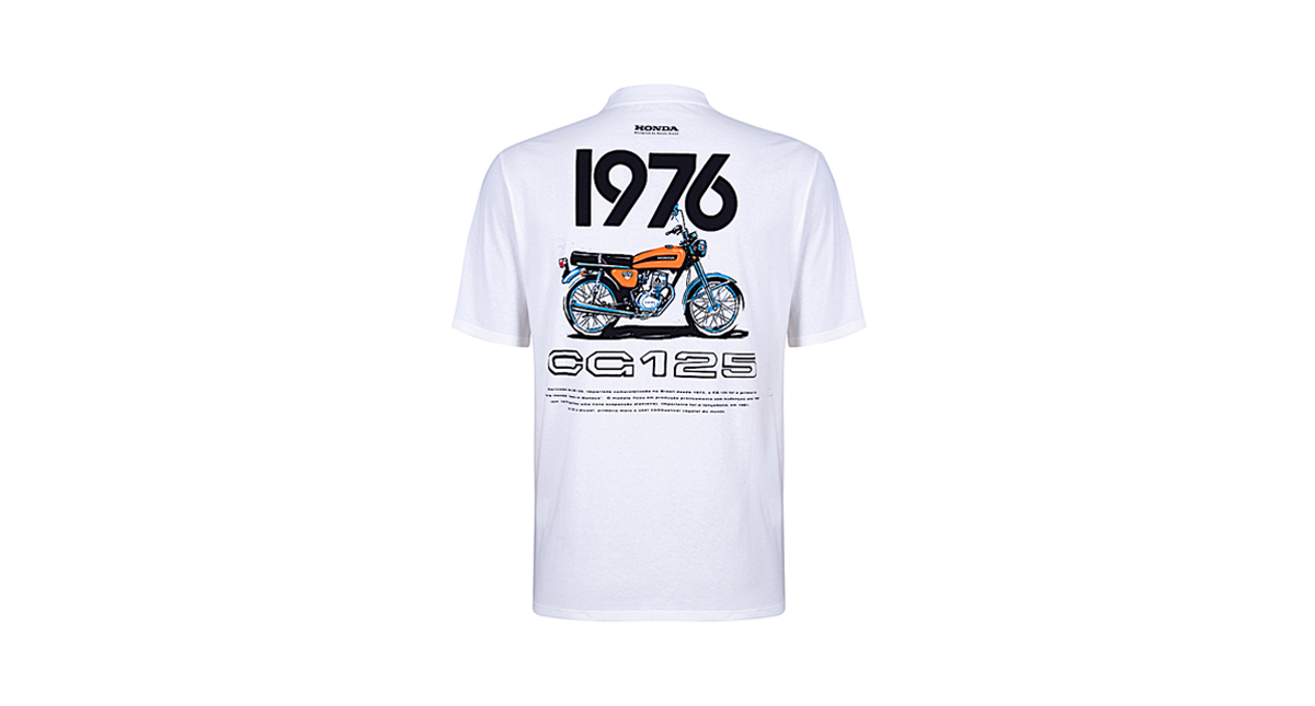 Camiseta branca com desenho cg 125 nas costas 