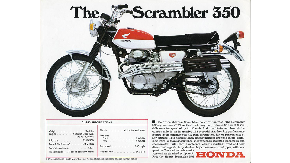 Anúncio publicitário antigo da Honda Scrambler 350