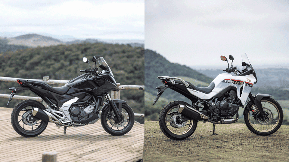 Lateral da Honda Transalp e NC750X estacionada
